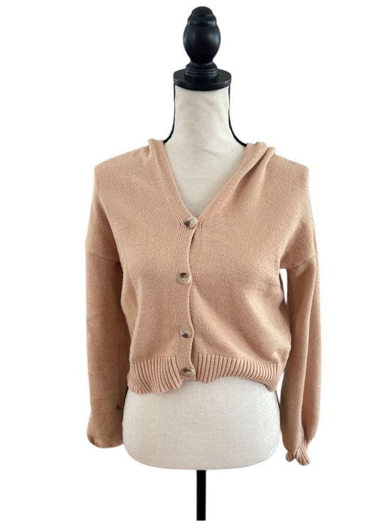 SHEIN Sweaters - SHEIN Pink-Beige Hooded Button Cardigan